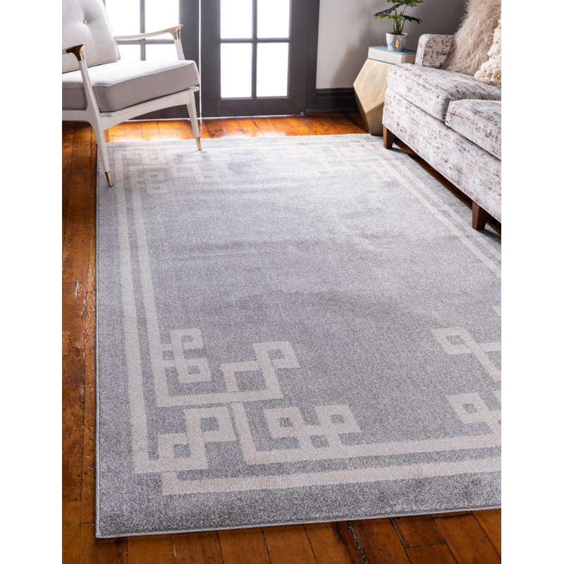 Tapis gris à motif géométrique Barreto, Rectangle 2 pi x 3 pi 1 po