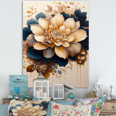 Orange clair et bleu foncé Dhalia III - Art mural sur toile floral et botanique