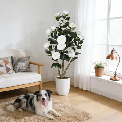 3FT Artificial Camellia Tree with Silk Flowers, Lifelike Faux Plant for Home, Office, Living Room, Bedroom, Patio, Wedding, or Event Decor