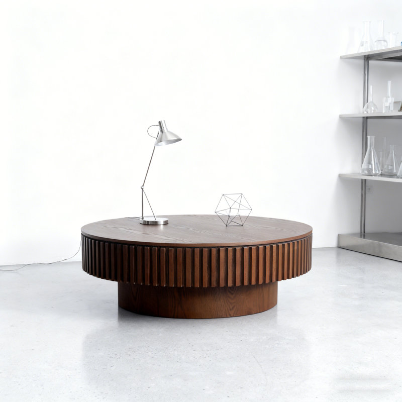Round Coffee Table With Storage, Walnut, 14" H x 39.37" W x 39.37" D
