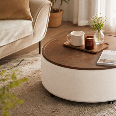 Grande table basse ronde avec repose-pieds et rangement