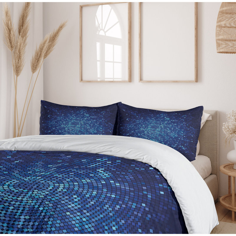 Pale Blue and Navy Geometric Queen Duvet Cover Set