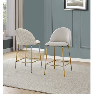 Velvet Upholstered Counterheight (24") Chairs With Gold Chrome Base