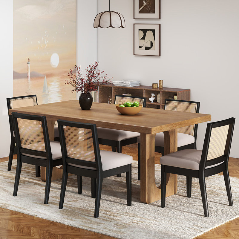 Side Chairs Dining Chairs Modern Solid Wood Dining Chairs With Rattan Backrest Set of 6, Black, 6