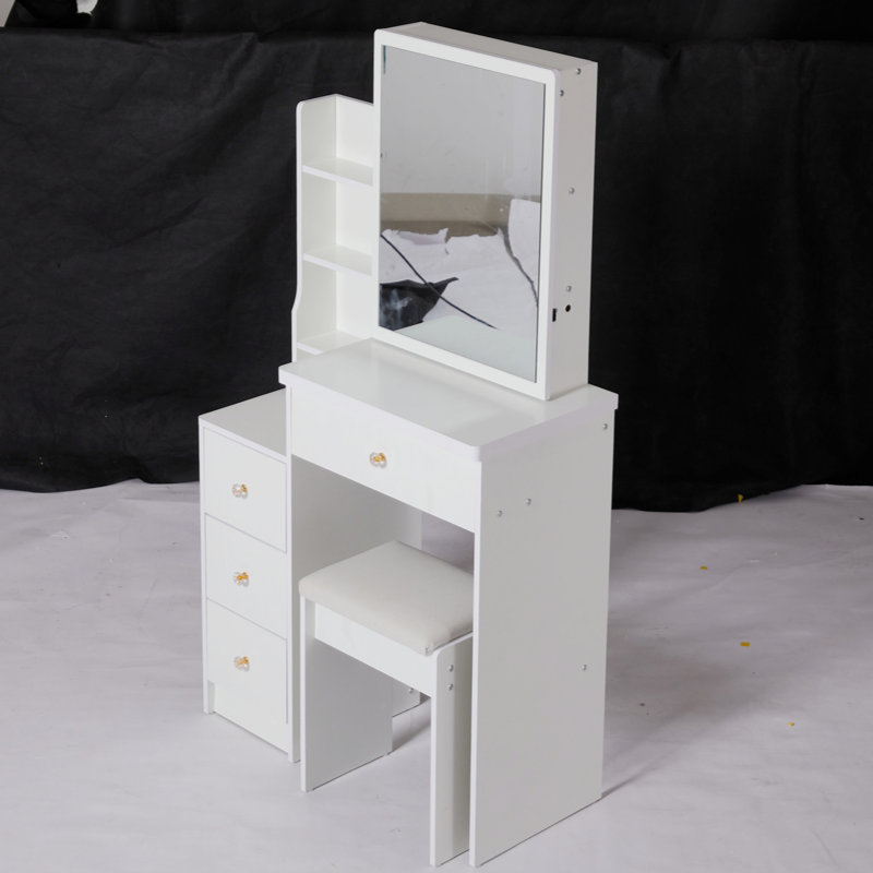 Petit meuble-lavabo à gauche avec tabouret rembourré, Blanc