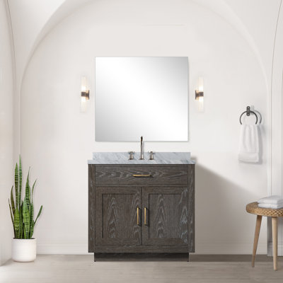 36 In. W X 22 In. D Single Bath Vanity With Carrara Marble Top And Faucet Set