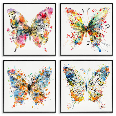  «Butterflies with Music Notes», ensemble de 4 giclées par LSR Design Studio