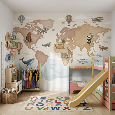 World Map Wallpaper Global Map Kids Map Wall Mural