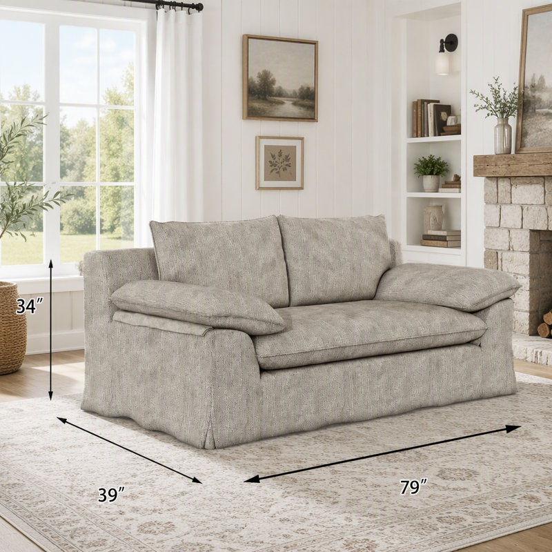 Canapé compact avec housse amovible lavable et sans assemblage, Coton gris
