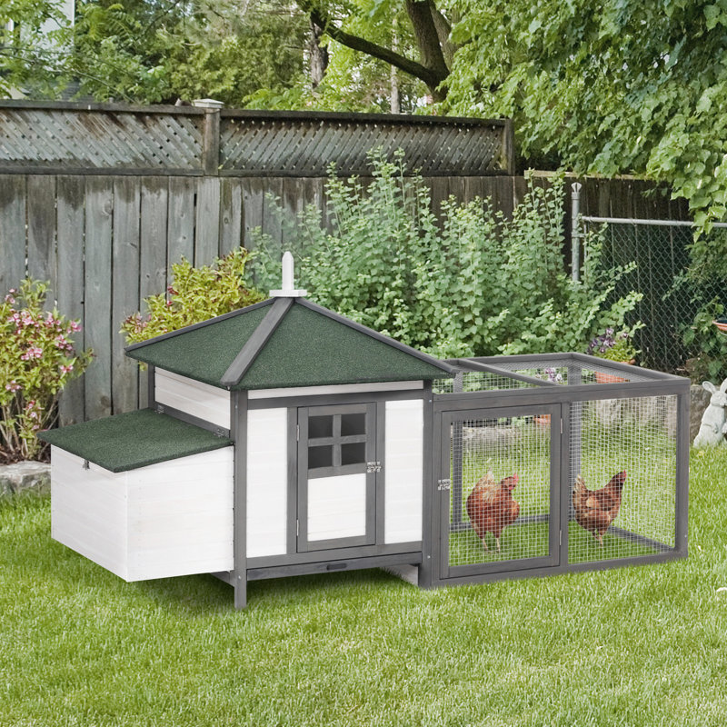 Poulailler en bois 77 po, gris, avec boîte de nidification et bac à désordre amovible, pour les jardins extérieurs Poulailler, fonction de ventilation, gris