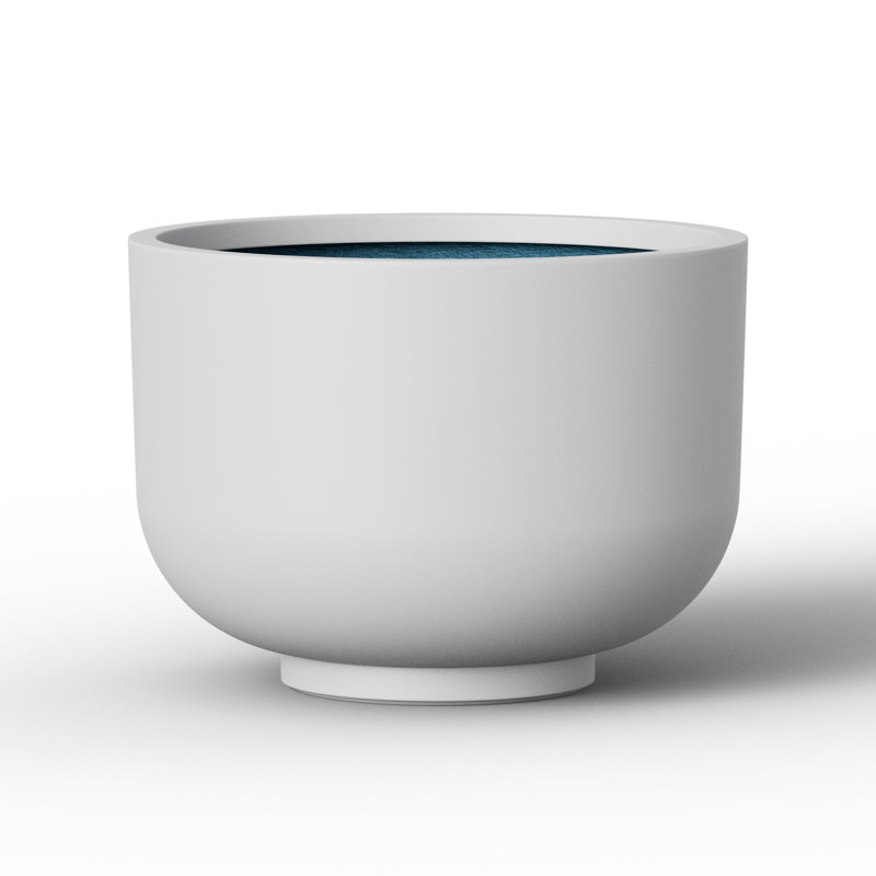 13.5"W x 7.5" H Medium Bright White Concrete Planter / Pot Lightweight Planter Bowl with Drainage Holes, Pearl White