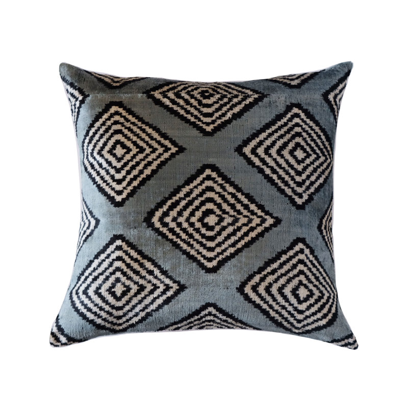 Kara Feather Throw Pillow, 20" x 20", Blue/White Geometric 1
