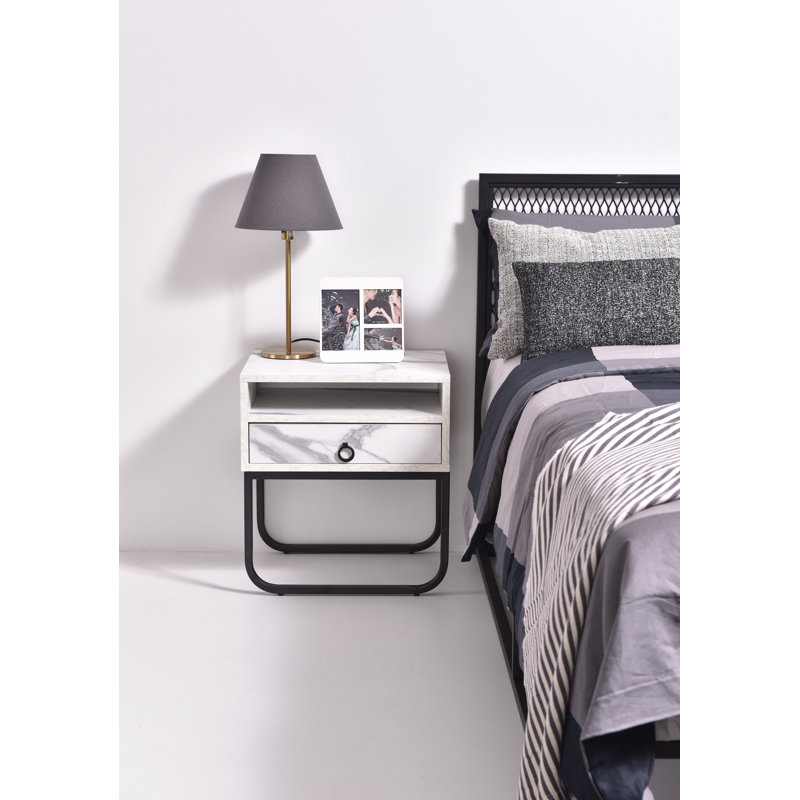 Homayun 50.2cm W Manufactured Wood Bedside Table, Marble