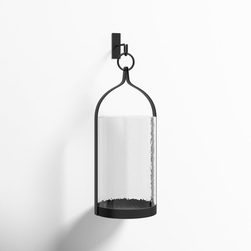Hartwell Black Iron & Glass Wall-Mounted Candle Lantern, 15.25" H x 6.5" W x 6.5" D