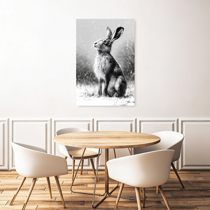 «Snowy Winter Hare Peaceful Realistic Serene Rabbit Forest Nature», art mural, 48" H x 32" W