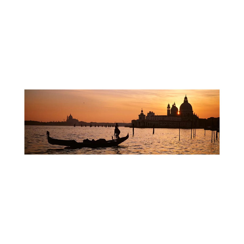 Silhouette Of A Gondola In A Canal At Sunset, Santa Maria Della Salute, Venice, Italy - Wrapped Canvas Panoramic Print