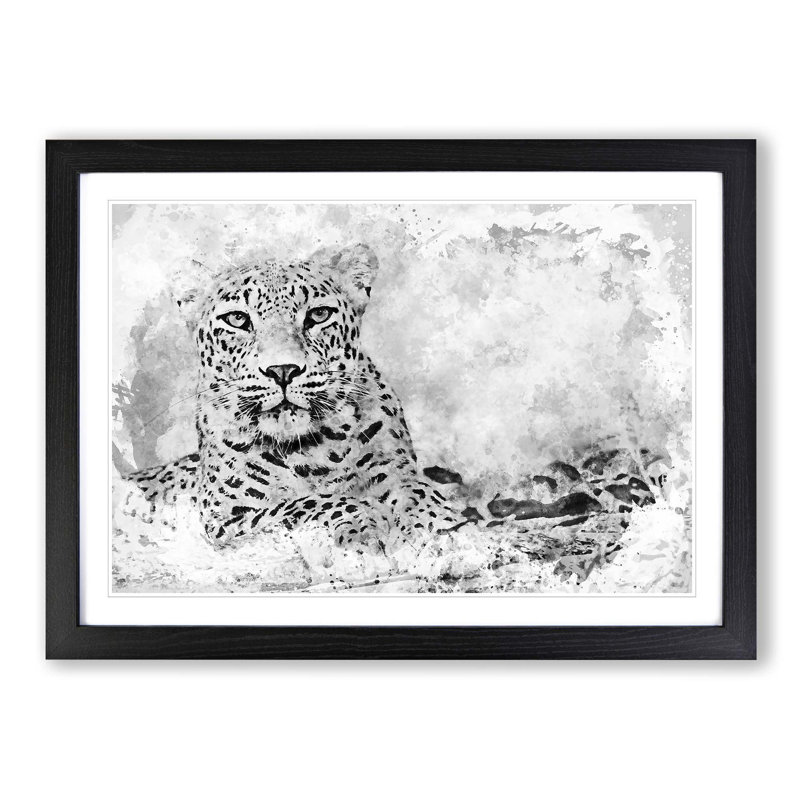 Leopard Resting in Abstract - Picture Frame Painting Print on MDF, 27cm H x 36cm W x 2cm D, Black Framed