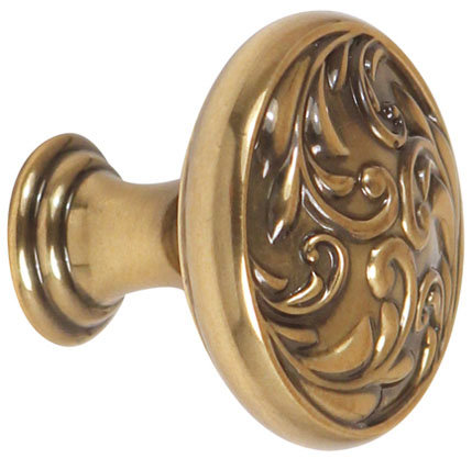 Poignée champignon ornée, Antique poli, H 1,25 po x l 1,5 po x P 1,5 po