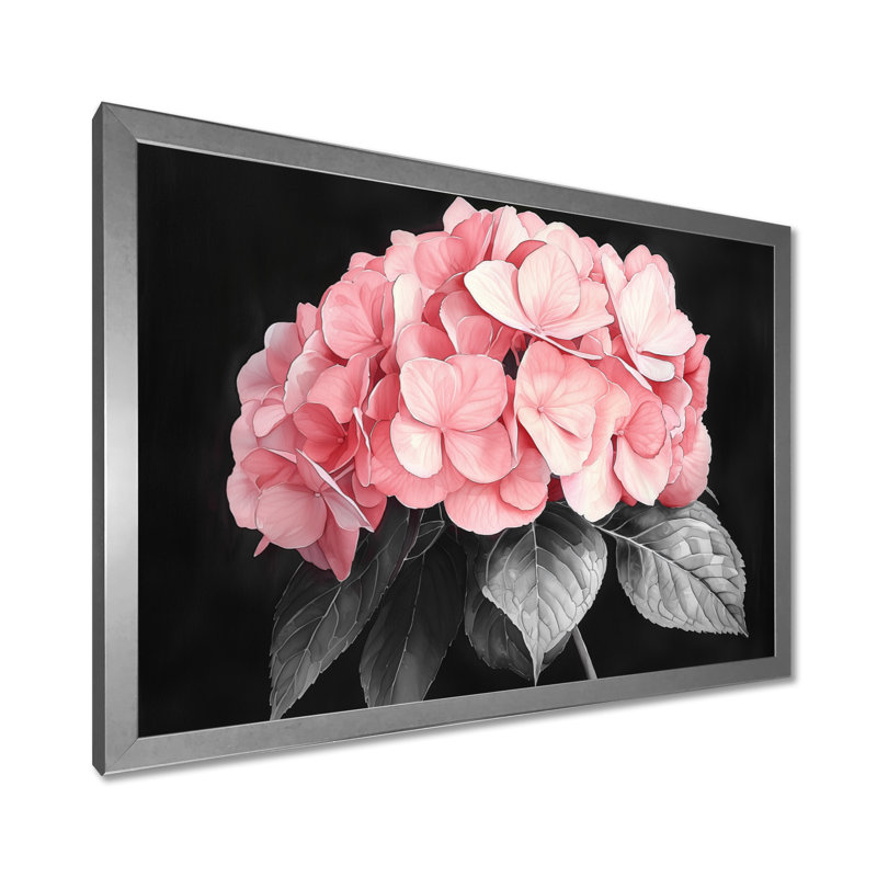 Hortensias avec une douce floraison de roses I - impressions sur toile d'hortensias, Impression d'un seul cadre photo