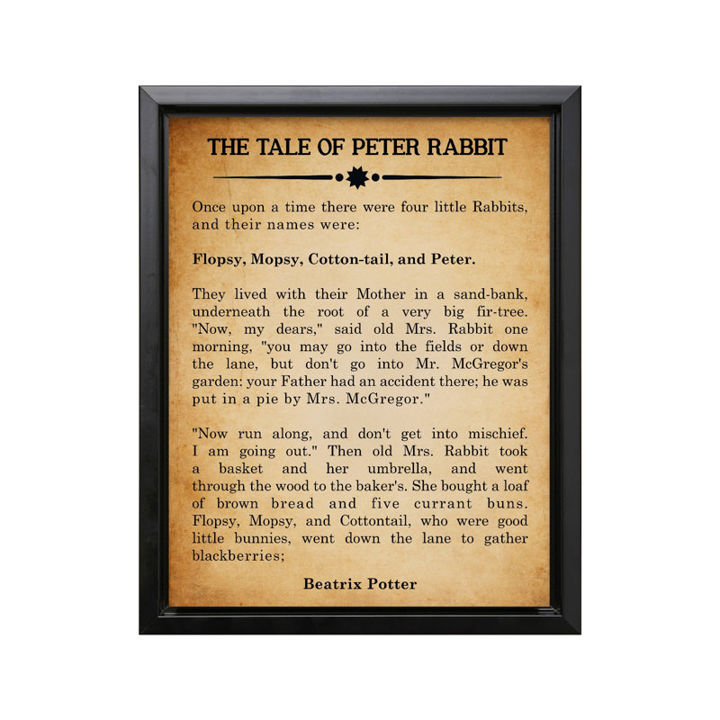 Beatrix Potter l'histoire de Peter Rabbit, Cadre noir, Canevas, H 16 po x l 20 po