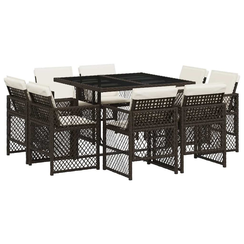Patio Dining Set with, Cream White, Brown, 73cm H x 110cm W x 106cm D