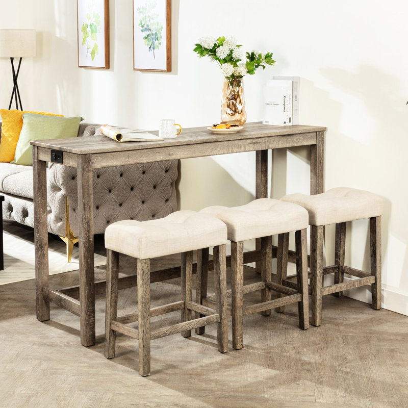 Table de bar brune avec structure en contreplaqué et bloc d'alimentation 4 charme rustique pratique