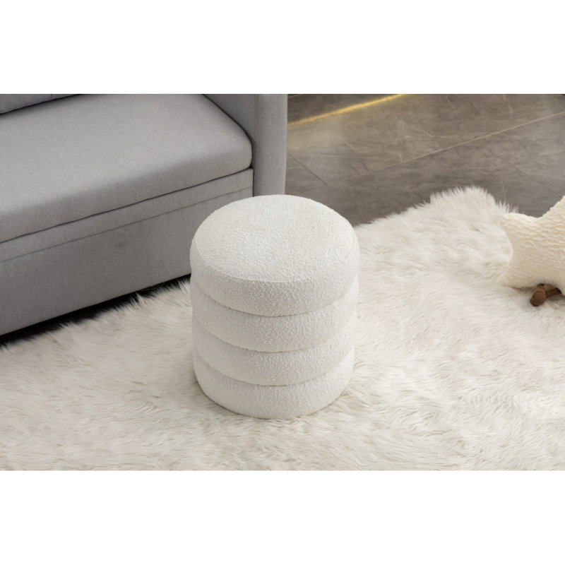 Solid + Manufactured Wood Accent Stool, Ivory Boucle
