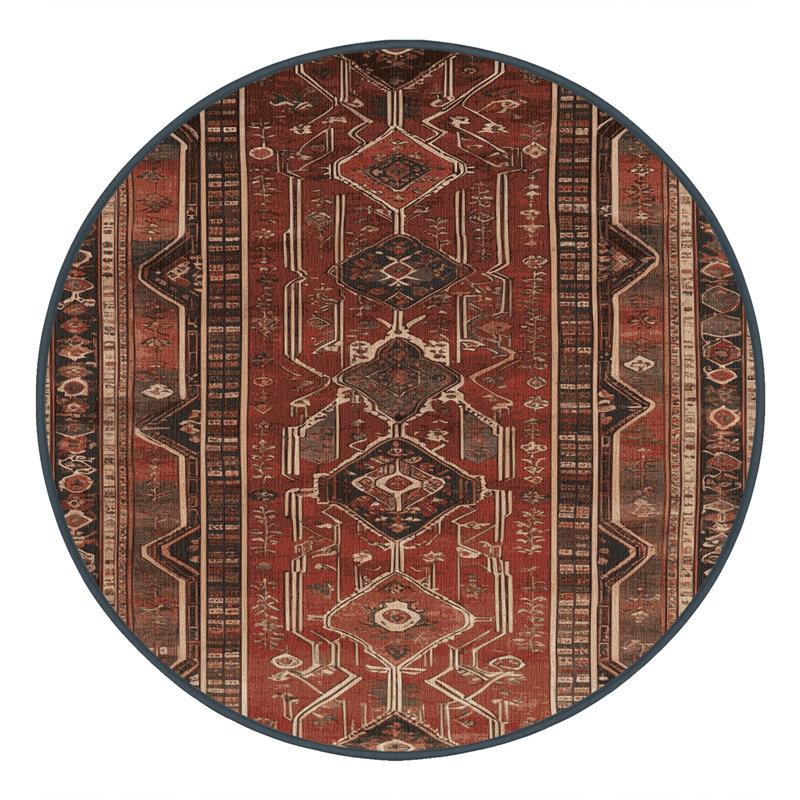 Tapis persan noir lavable à la machine, Rond 6 pi