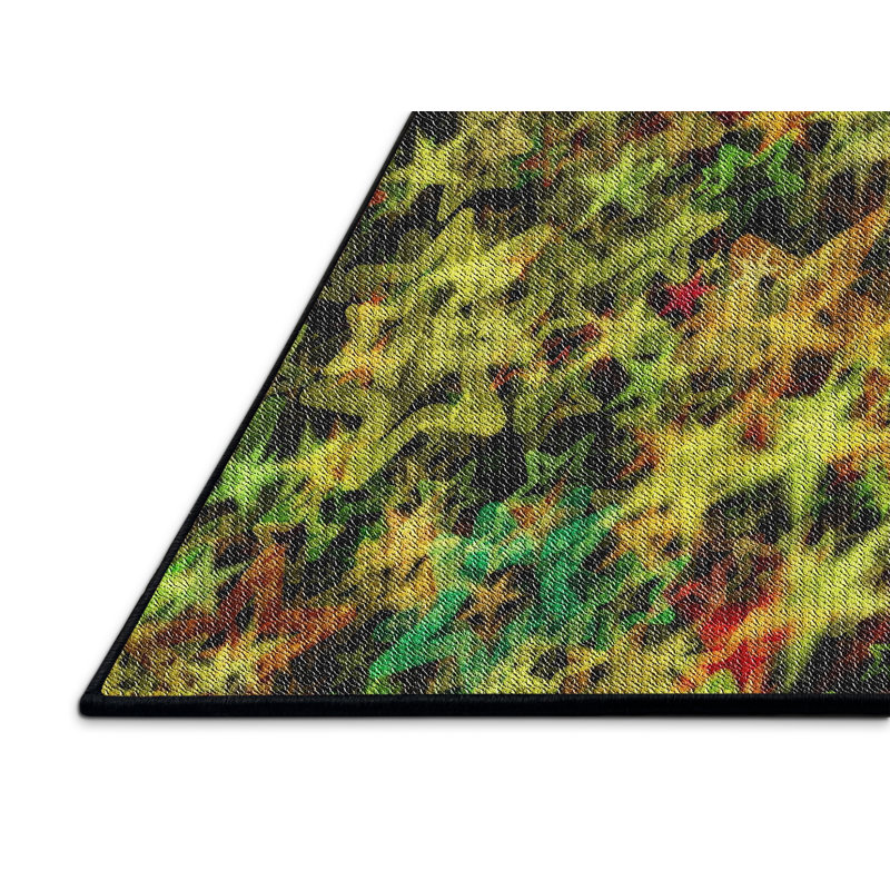 Tapis vert/rose à motifs, Rectangle 5 pi x 7 pi