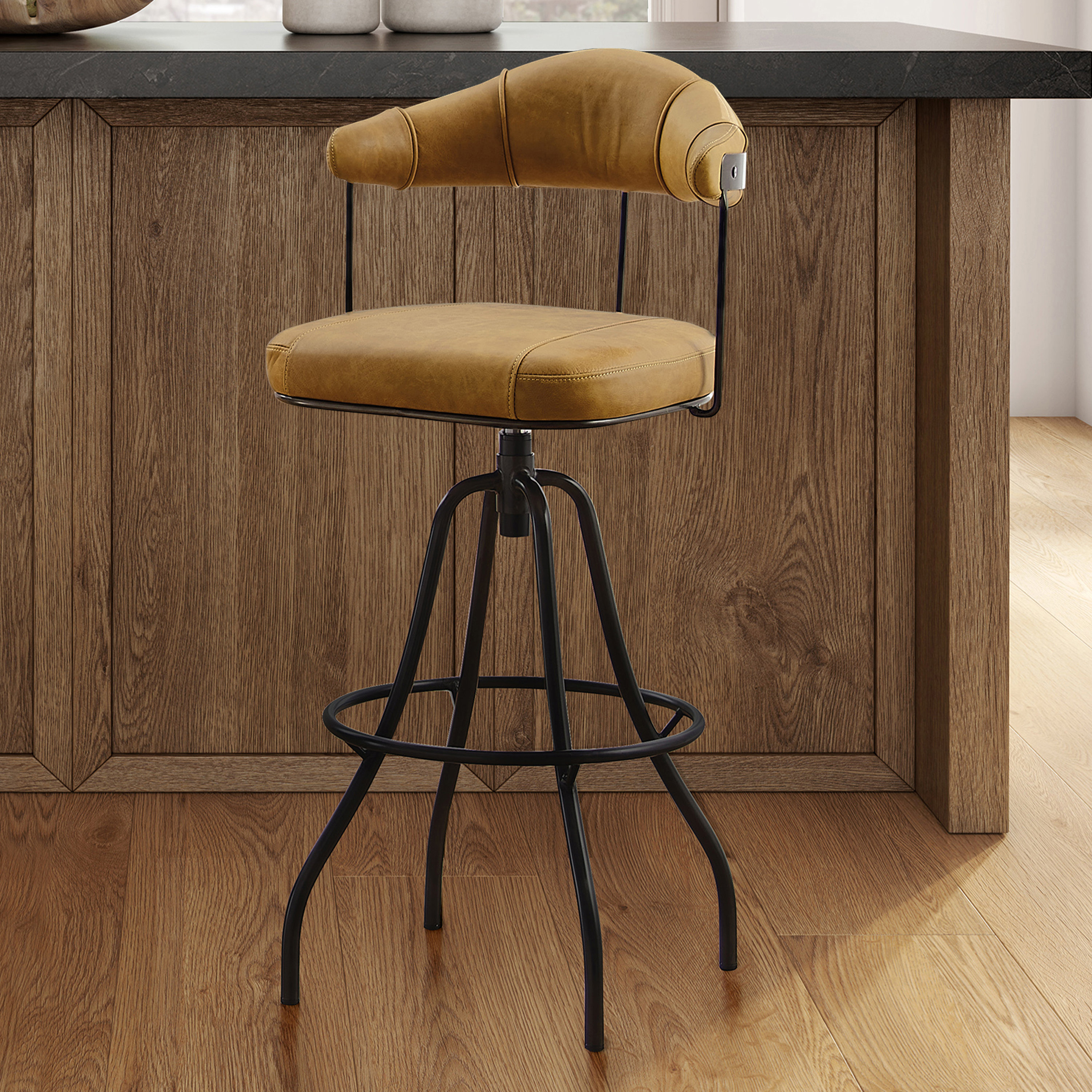 Keighley 29.52 Genuine Leather Swivel Counter Bar Stool Trent Austin Design Upholstery Light Brown