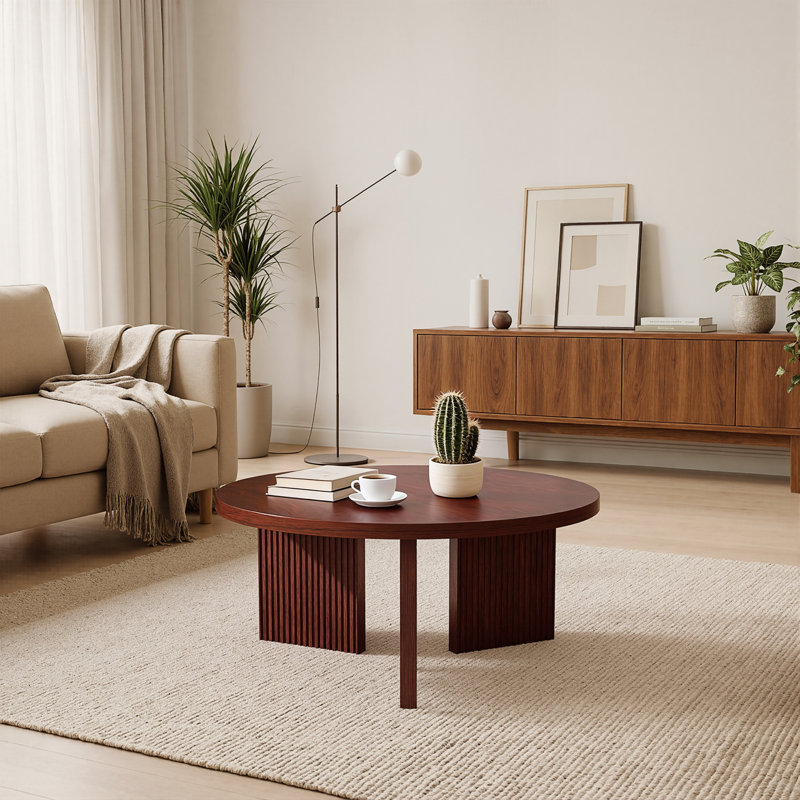 Mid-Century Modern Round Coffee Table, Red