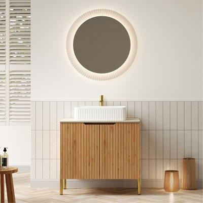 Meuble-lavabo moderne de 76 cm (30 po) avec comptoir en pierre frittée, lavabo rectangulaire blanc, armoire en contreplaqué, 2 portes à fermeture amortie, pour une utilisation autoportante. Comprend un comptoir à motif céramique et du rangement.