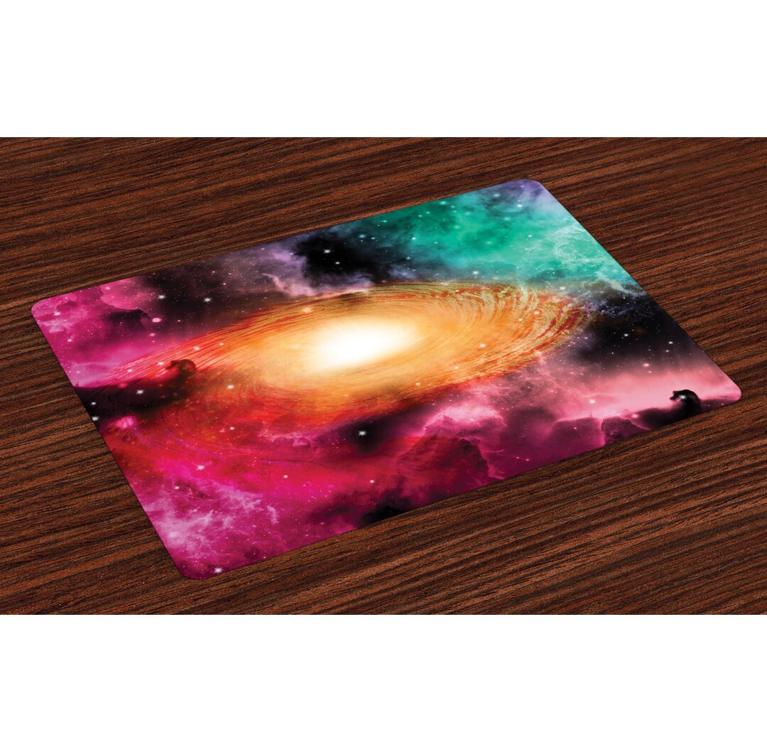 Platzmatten, Galaxy Stardust Cosmos, Wissenschaft, Orange Grün Rosa