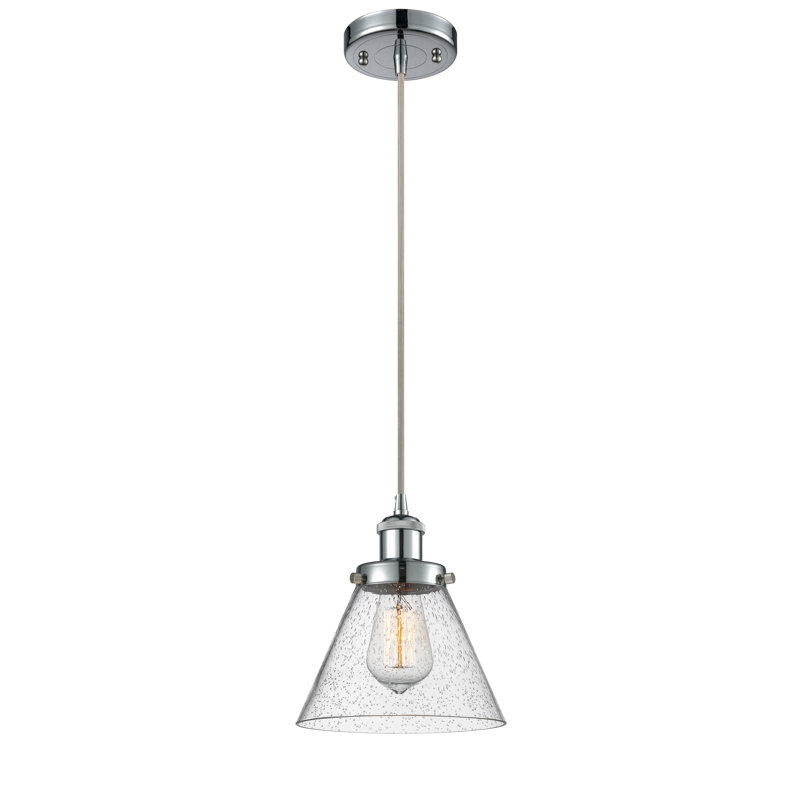 Ballston Urban Cone - 1 Light 8" Cord Hung Mini Pendant, Polished Chrome, LED, Seedy