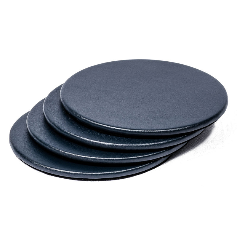Sous-verre rond en similicuir, Bleu marine, H 0,12 po x l 4 po x P 4 po
