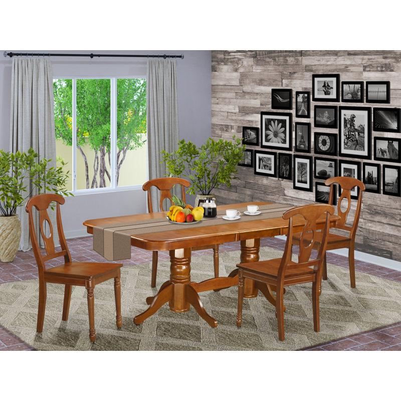5 Piece Dining Room Furniture Set Includes a Rectangle Kitchen Table with Butterfly Leaf and 4 Dining Chairs, Saddle Brown