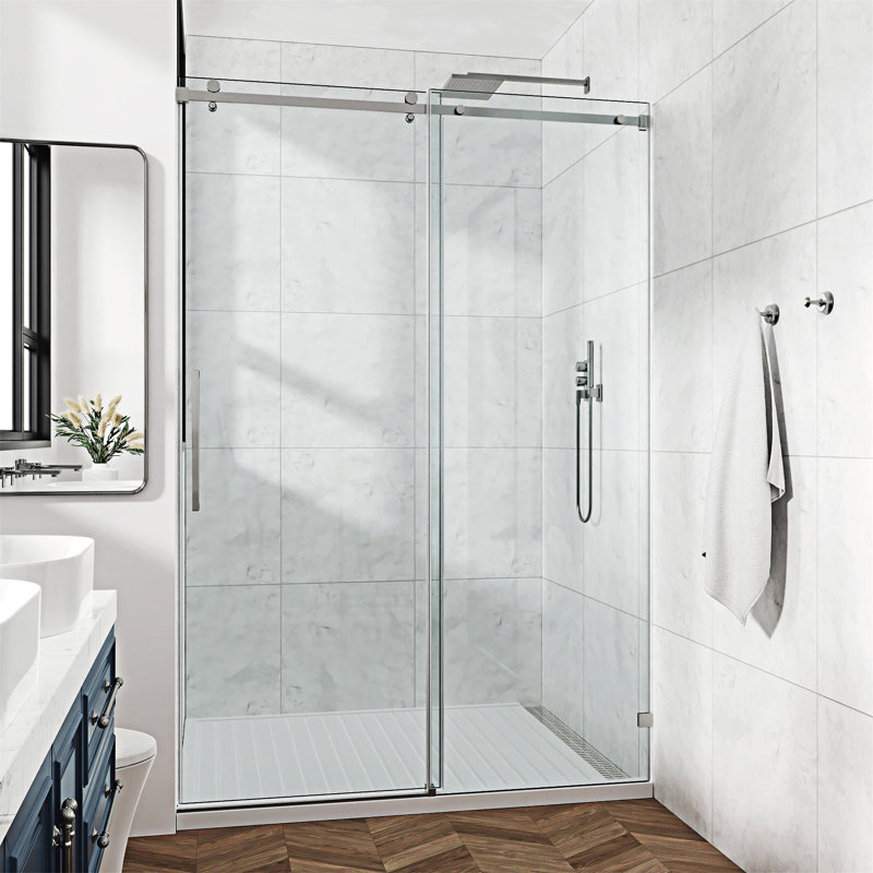 Porte de douche fixe et coulissante, Nickel brossé