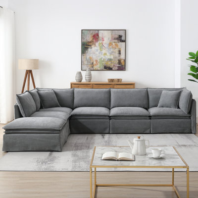 125.5'' Modular Sectional Sofa With Movable Ottoman,6-Seat L Pholstered Indoor Furniture, Wide Seat ,Free Combination, Oversized Chenille Sofa For Living Room & Apartment,2 Colors