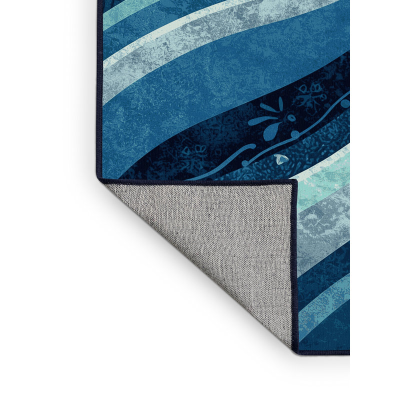 Tapis bleu marine délavé à la machine Aidan Alien, 7 x 10