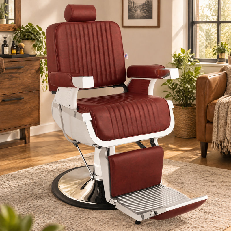 Fauteuil de salon rétro à hauteur réglable rouge, fauteuil de coiffeur inclinable à rotation à 360 degrés