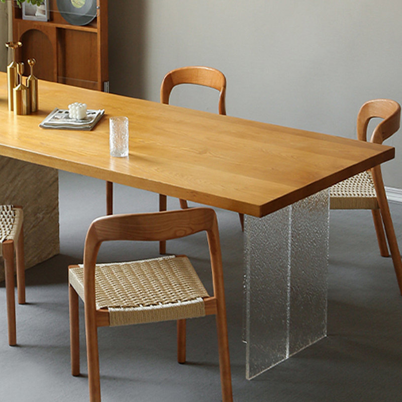 Oak Solid Wood Top Dining Table, 35.43" W x 94.48" L