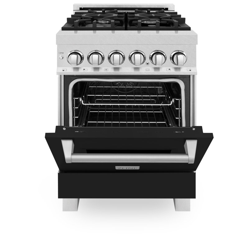 ZLINE 24" 2.8 cu. ft. Dual Fuel Range with Gas Stove and Electric Oven in Fingerprint Resistant Stainless Steel, Black Matte