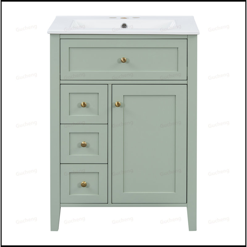 Meuble-lavabo à tablettes réglables avec lavabo, Vert clair