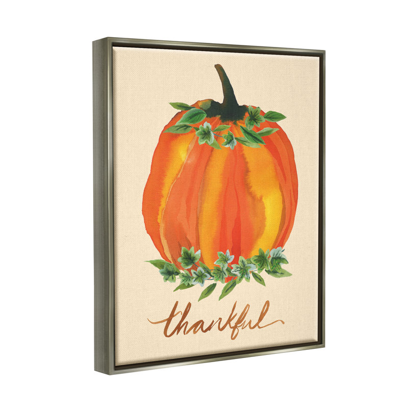 «Thankful Orange Pumpkin Leaf Botanicals Autumn Plants» par Heather McLaughlin, reproduction sur toile flottante