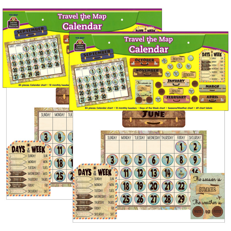 Teacher Created Resources Travel The Map Calendar Bulletin Board Set, 2 Sets