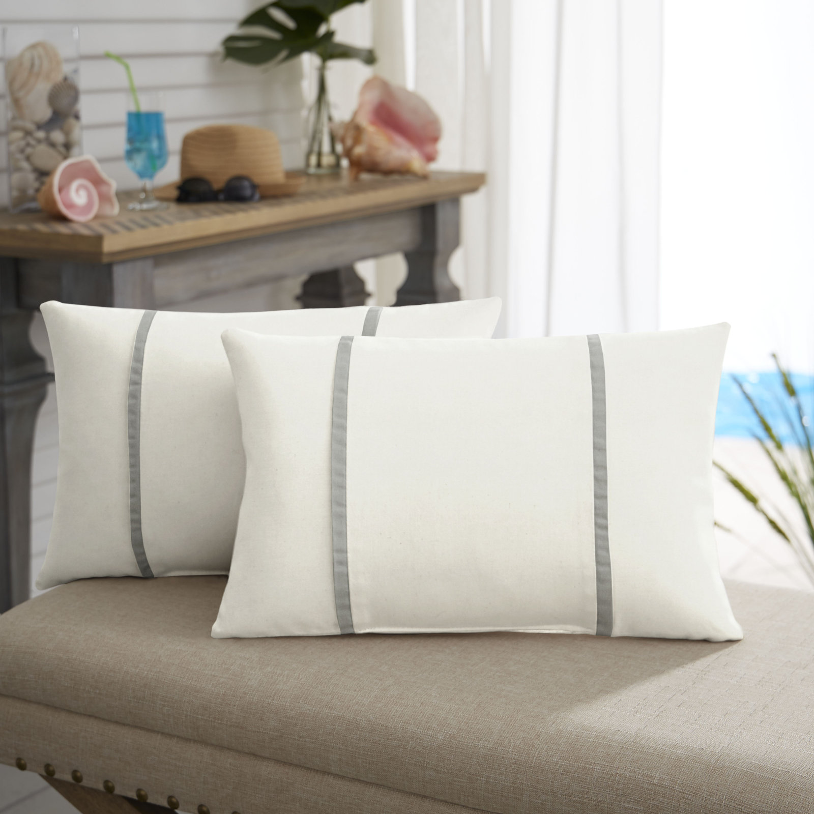 Furston Lumbar Throw Pillow, White/Charcoal, 16" x 26"