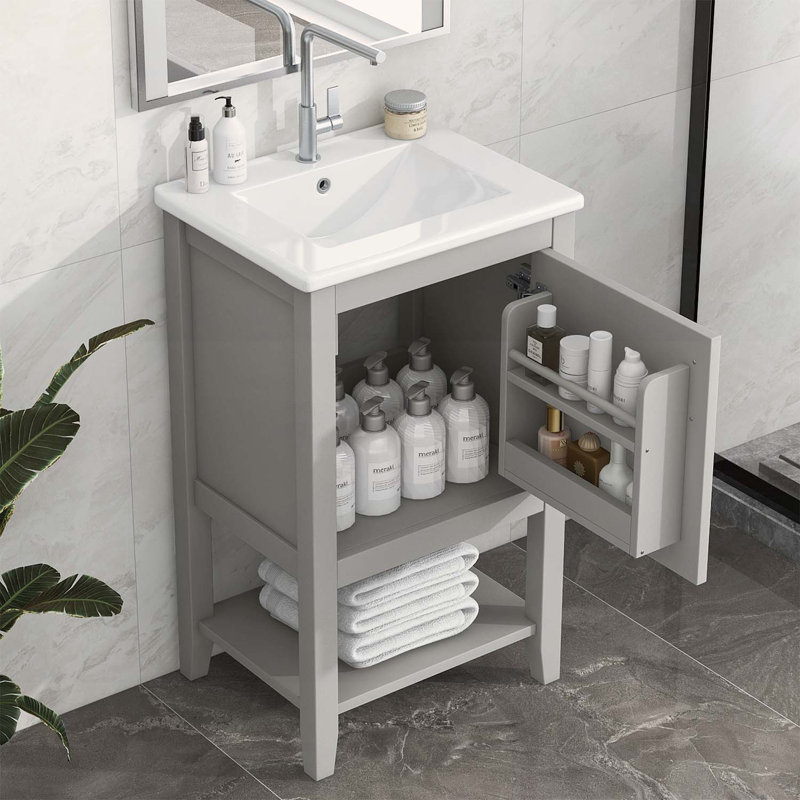 20-Inch Bathroom Vanity with Sink,with Cabinet and Storage Rack and Shelf, Gray