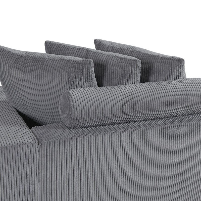 Amiin Corduroy L-Shaped Sectional, Light Gray Corduroy, Left Hand Facing