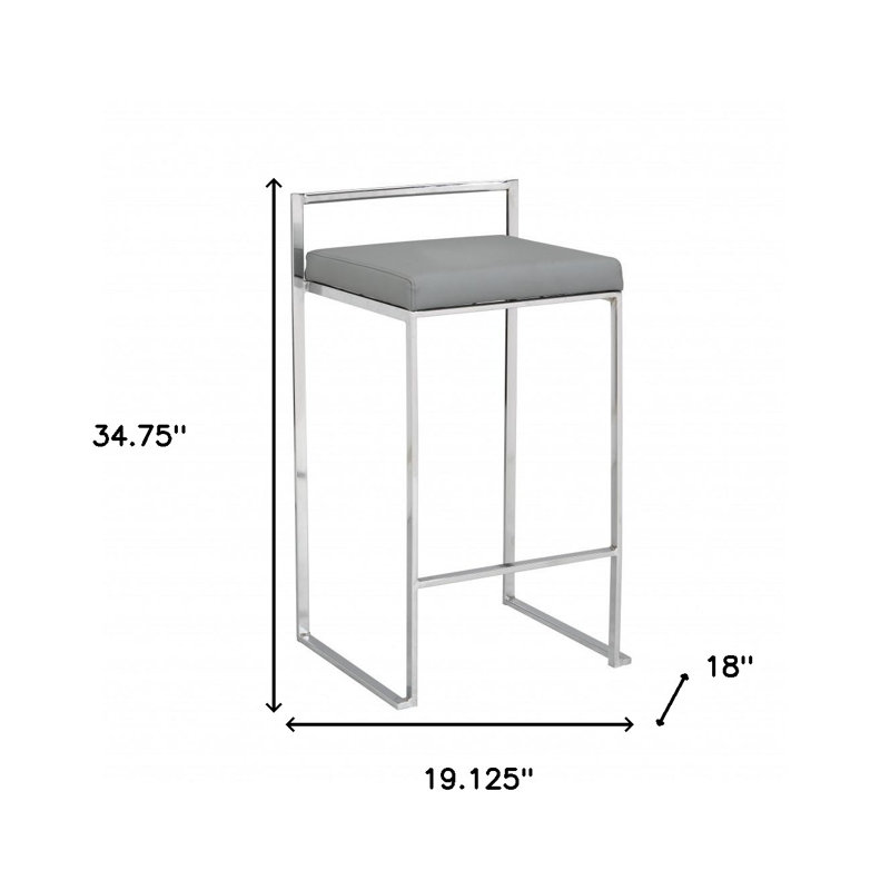 Chaise de bar 35 po en similicuir et acier à dossier bas avec repose-pieds, Gris, Très grand siège d'une hauteur de 34,75 po