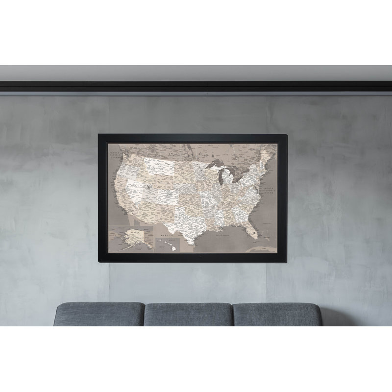 Carte magnétique encadrée dans des tons de terre, H 46 po x l 34 po x P 1 po, Gris/gris pâle